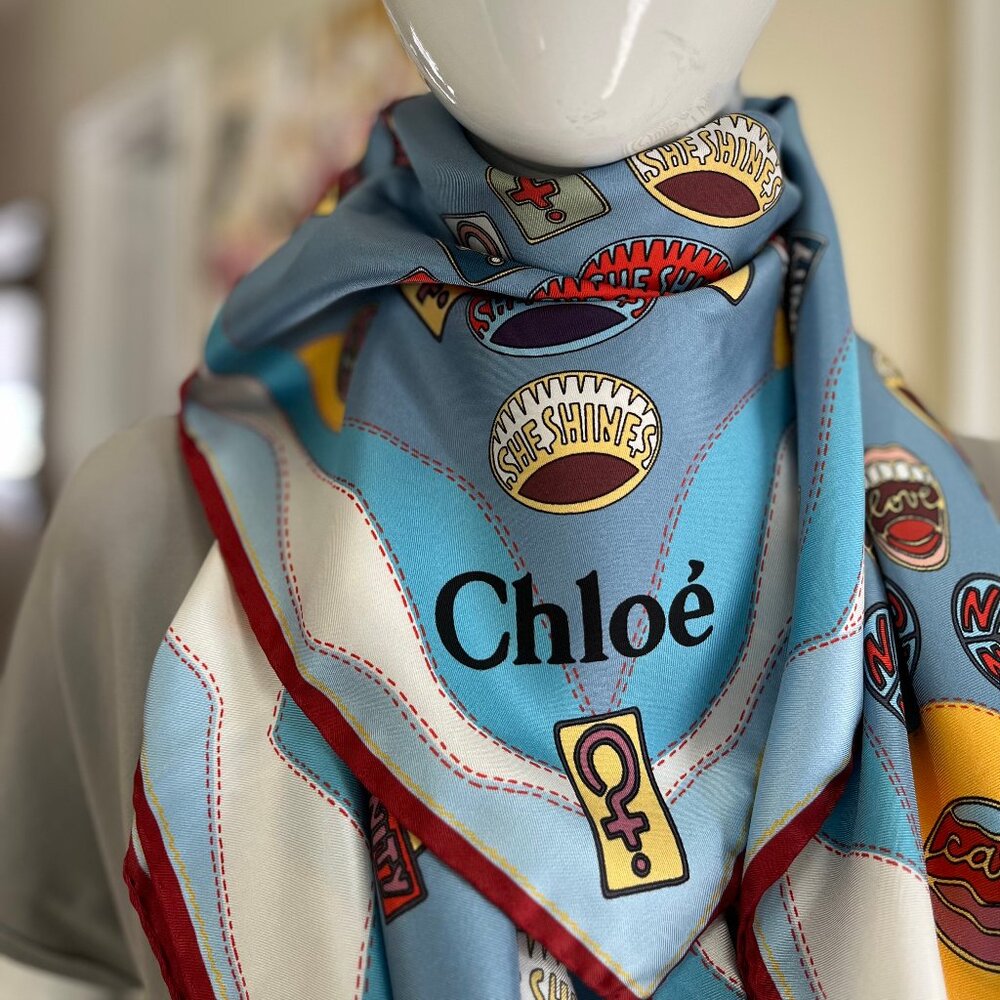 Chloé Silk Scarf - Blues - Authentic - COA included